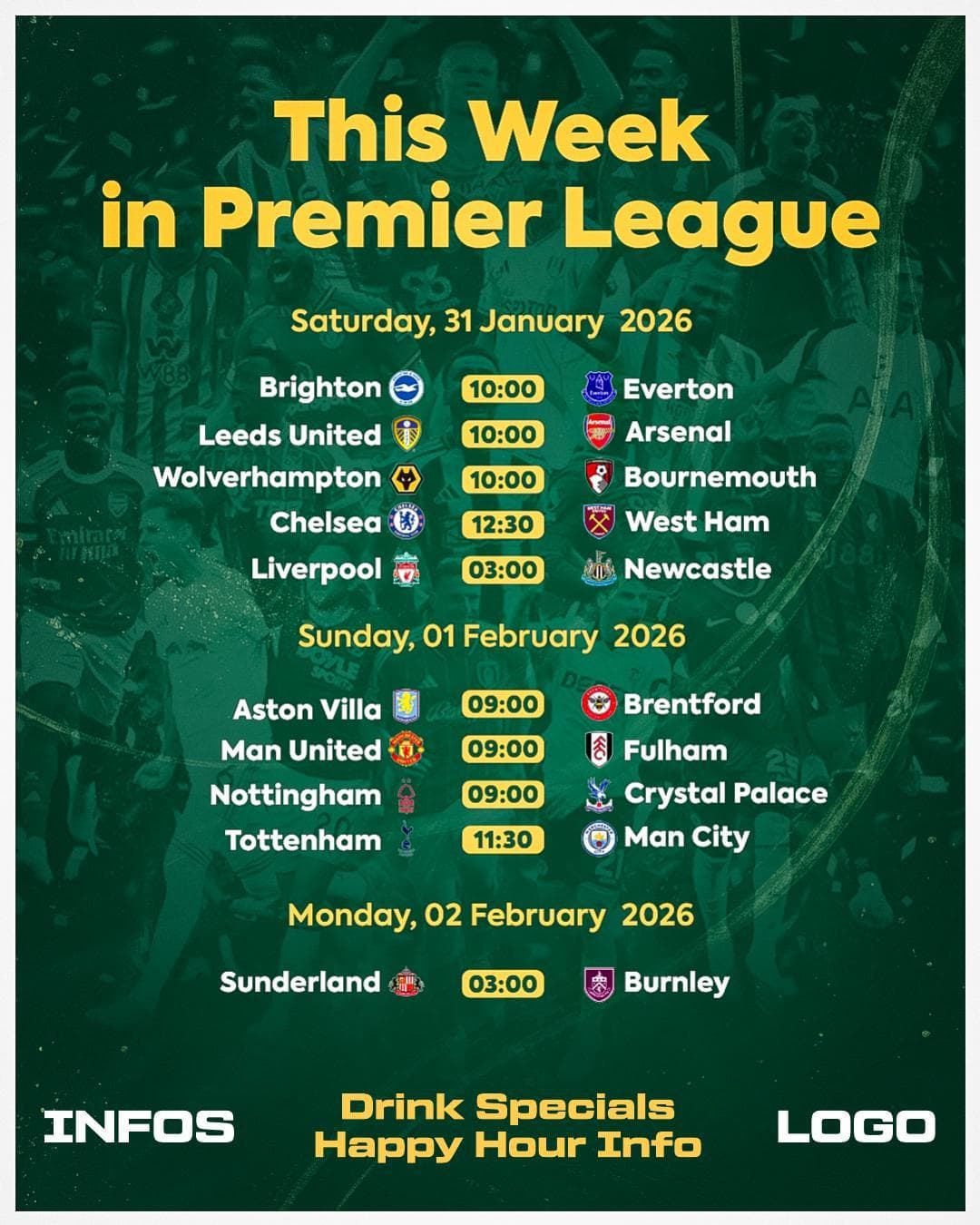 Premier League weekly fixture schedule graphic